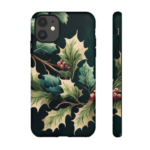 Dark Green Festive Holly in Watercolor - Impact Resistant Phone Case iPhone 11 Matte
